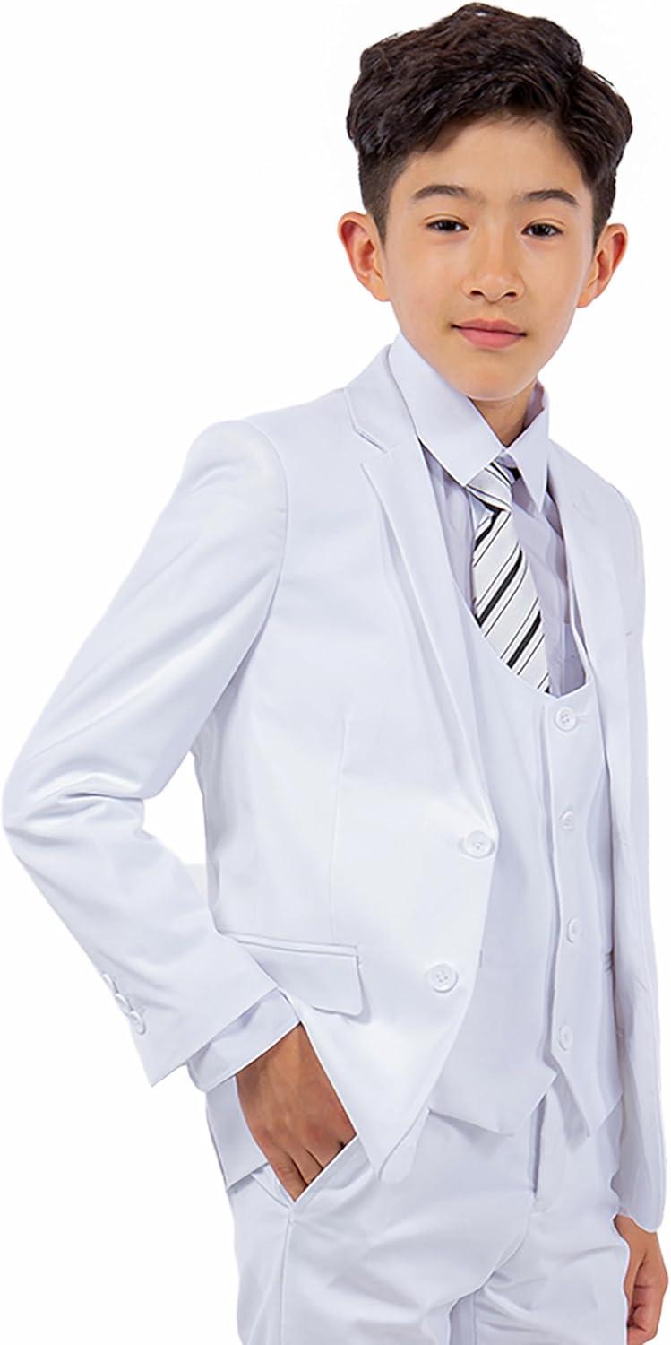 imageSTACY ADAMS Boys Classic 5Piece Suit Set  Blazer Vest Pants Shirt ampamp TieWhite