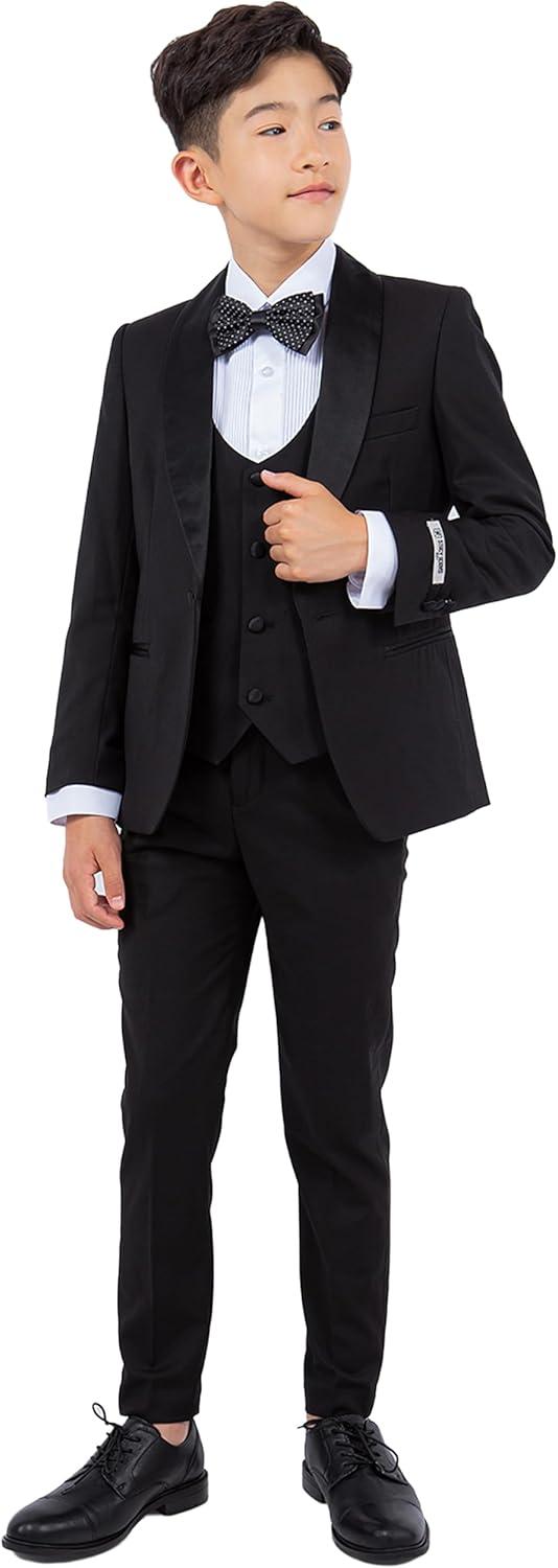 imageSTACY ADAMS Boys Classic 5Piece Tuxedo Set  Blazer Vest Pants Shirt ampamp TieBlack
