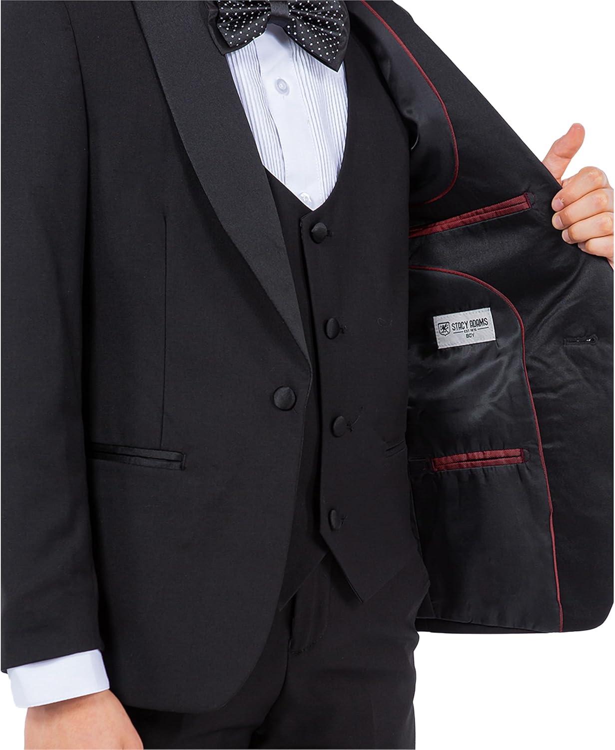 imageSTACY ADAMS Boys Classic 5Piece Tuxedo Set  Blazer Vest Pants Shirt ampamp TieBlack