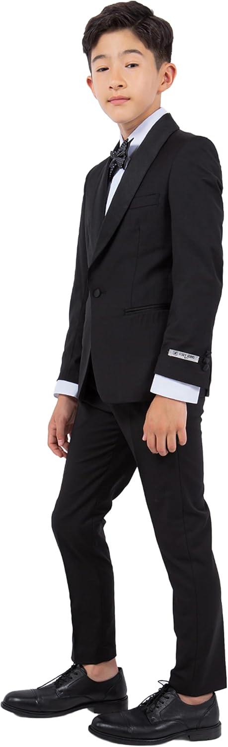 imageSTACY ADAMS Boys Classic 5Piece Tuxedo Set  Blazer Vest Pants Shirt ampamp TieBlack