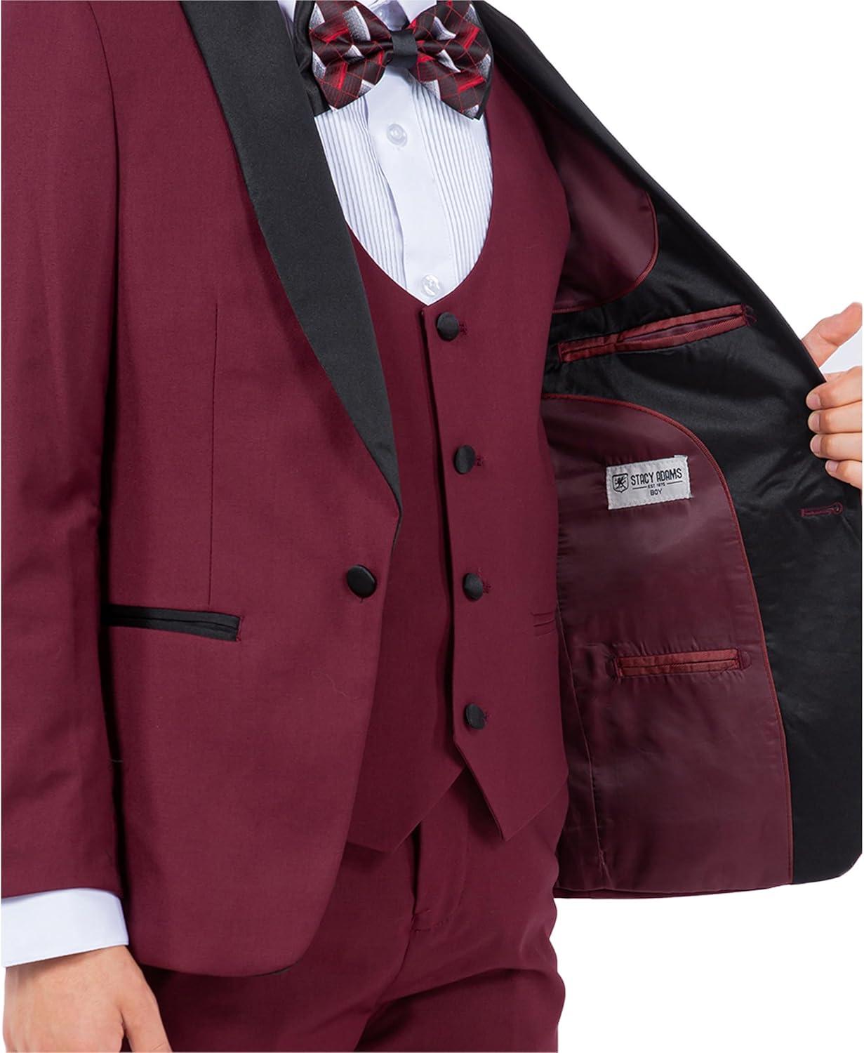 imageSTACY ADAMS Boys Classic 5Piece Tuxedo Set  Blazer Vest Pants Shirt ampamp TieBurgundy