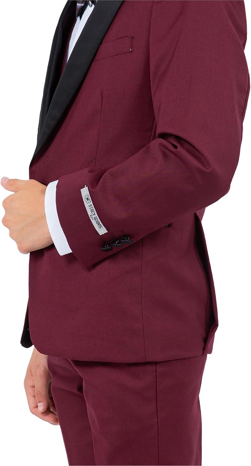 imageSTACY ADAMS Boys Classic 5Piece Tuxedo Set  Blazer Vest Pants Shirt ampamp TieBurgundy