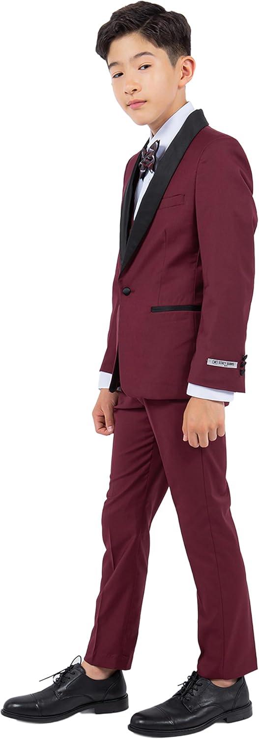imageSTACY ADAMS Boys Classic 5Piece Tuxedo Set  Blazer Vest Pants Shirt ampamp TieBurgundy