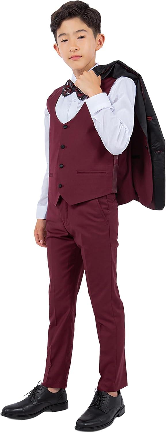 imageSTACY ADAMS Boys Classic 5Piece Tuxedo Set  Blazer Vest Pants Shirt ampamp TieBurgundy
