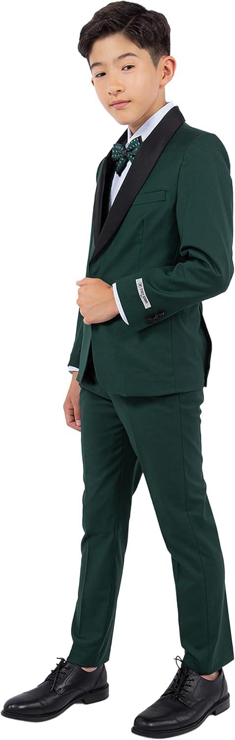 imageSTACY ADAMS Boys Classic 5Piece Tuxedo Set  Blazer Vest Pants Shirt ampamp TieGreen