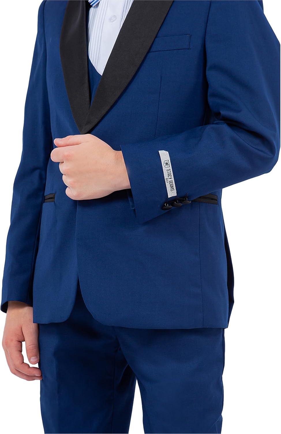 imageSTACY ADAMS Boys Classic 5Piece Tuxedo Set  Blazer Vest Pants Shirt ampamp TieIndigo Blue