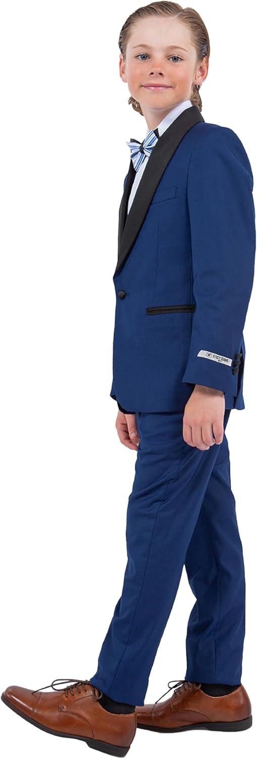 imageSTACY ADAMS Boys Classic 5Piece Tuxedo Set  Blazer Vest Pants Shirt ampamp TieIndigo Blue