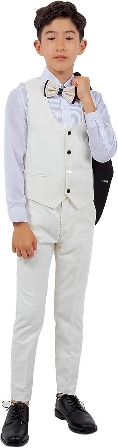 imageSTACY ADAMS Boys Classic 5Piece Tuxedo Set  Blazer Vest Pants Shirt ampamp TieIvory