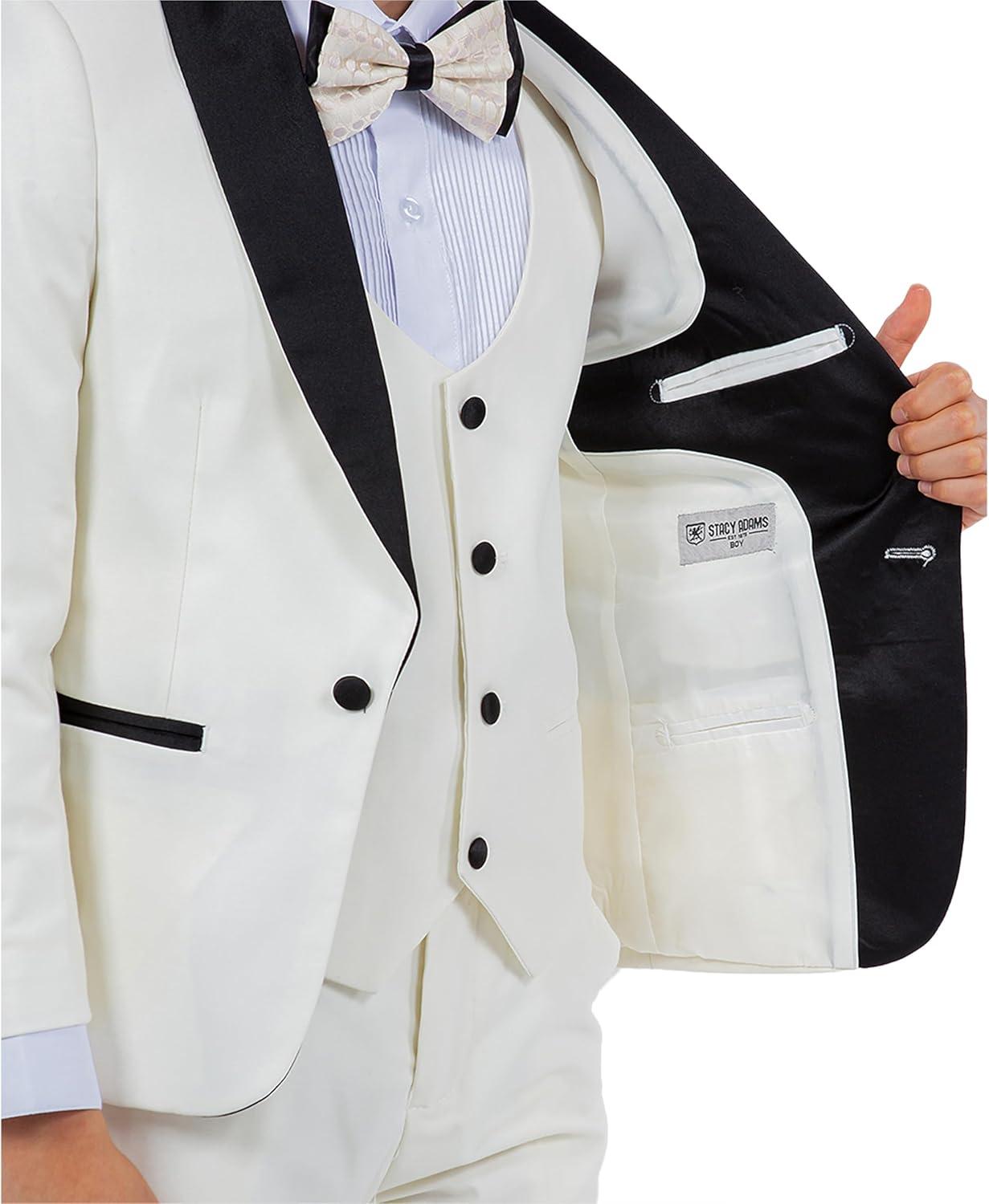 imageSTACY ADAMS Boys Classic 5Piece Tuxedo Set  Blazer Vest Pants Shirt ampamp TieIvory