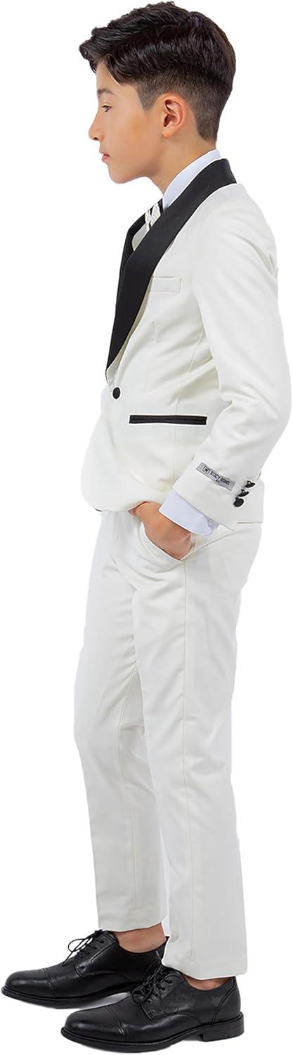 imageSTACY ADAMS Boys Classic 5Piece Tuxedo Set  Blazer Vest Pants Shirt ampamp TieIvory