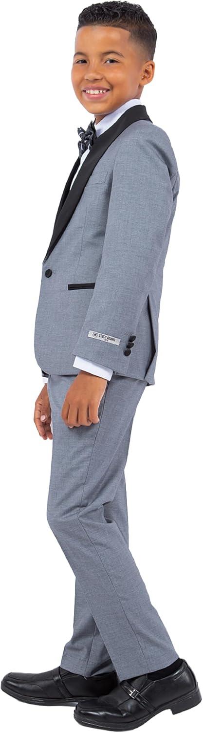 imageSTACY ADAMS Boys Classic 5Piece Tuxedo Set  Blazer Vest Pants Shirt ampamp TieMedium Grey