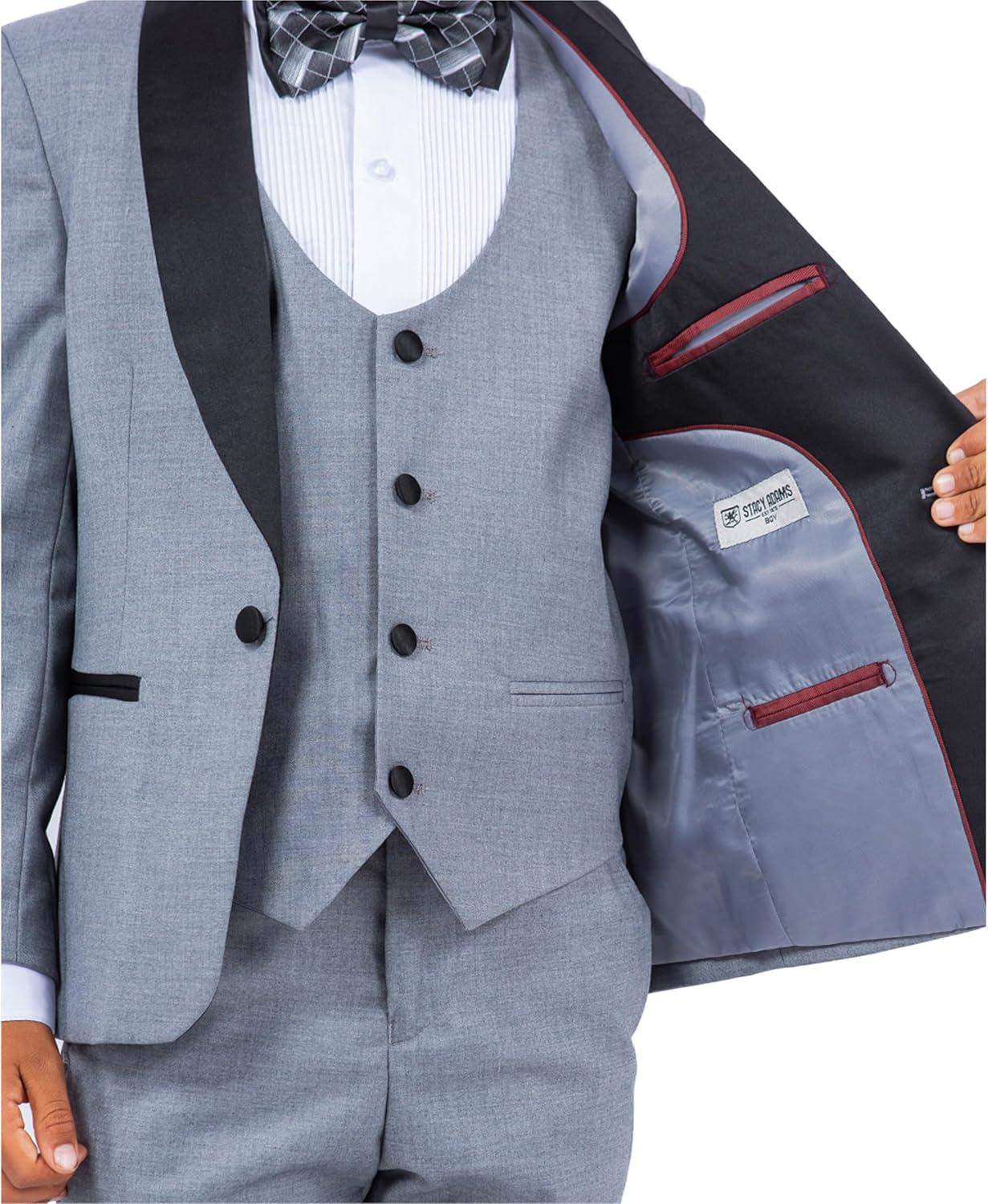 imageSTACY ADAMS Boys Classic 5Piece Tuxedo Set  Blazer Vest Pants Shirt ampamp TieMedium Grey