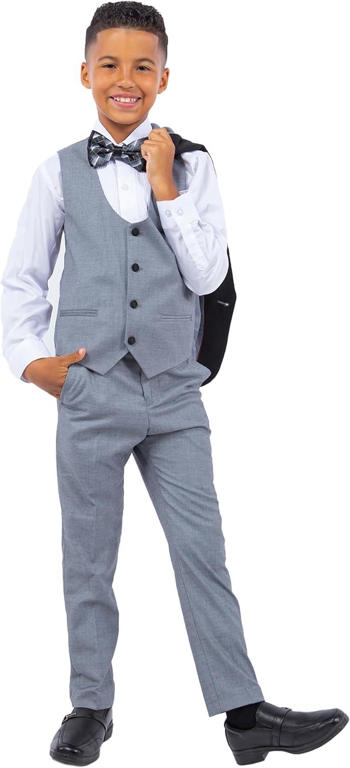 imageSTACY ADAMS Boys Classic 5Piece Tuxedo Set  Blazer Vest Pants Shirt ampamp TieMedium Grey