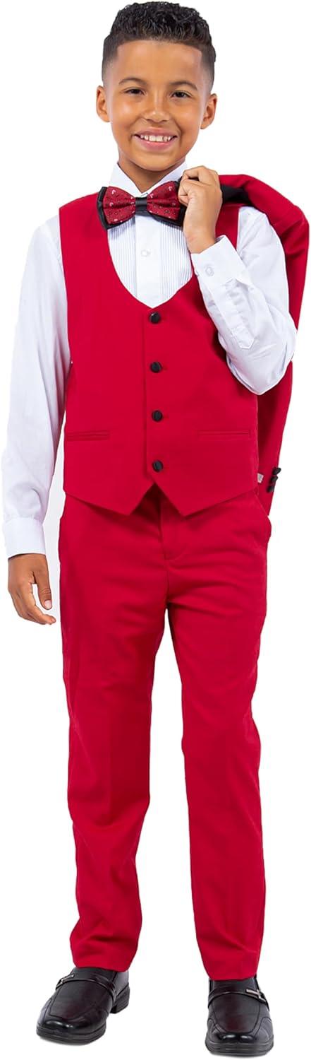 imageSTACY ADAMS Boys Classic 5Piece Tuxedo Set  Blazer Vest Pants Shirt ampamp TieRed