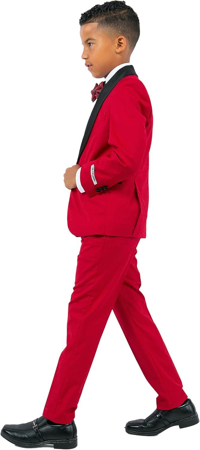 imageSTACY ADAMS Boys Classic 5Piece Tuxedo Set  Blazer Vest Pants Shirt ampamp TieRed