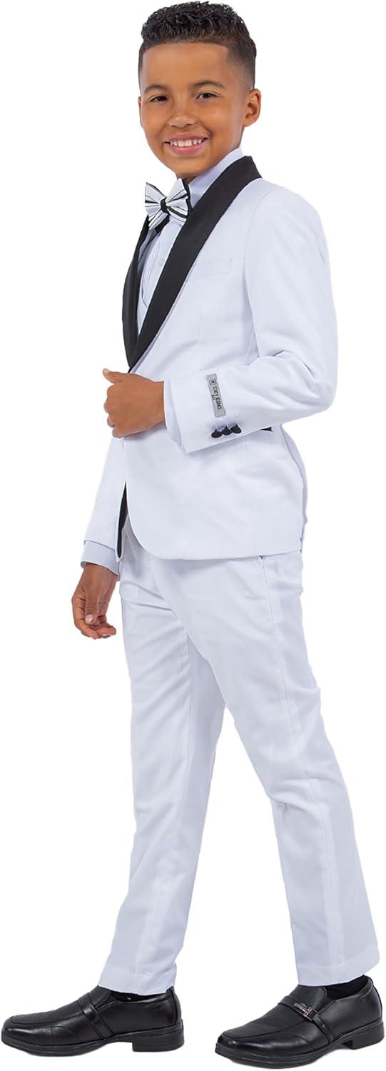 imageSTACY ADAMS Boys Classic 5Piece Tuxedo Set  Blazer Vest Pants Shirt ampamp TieWhite