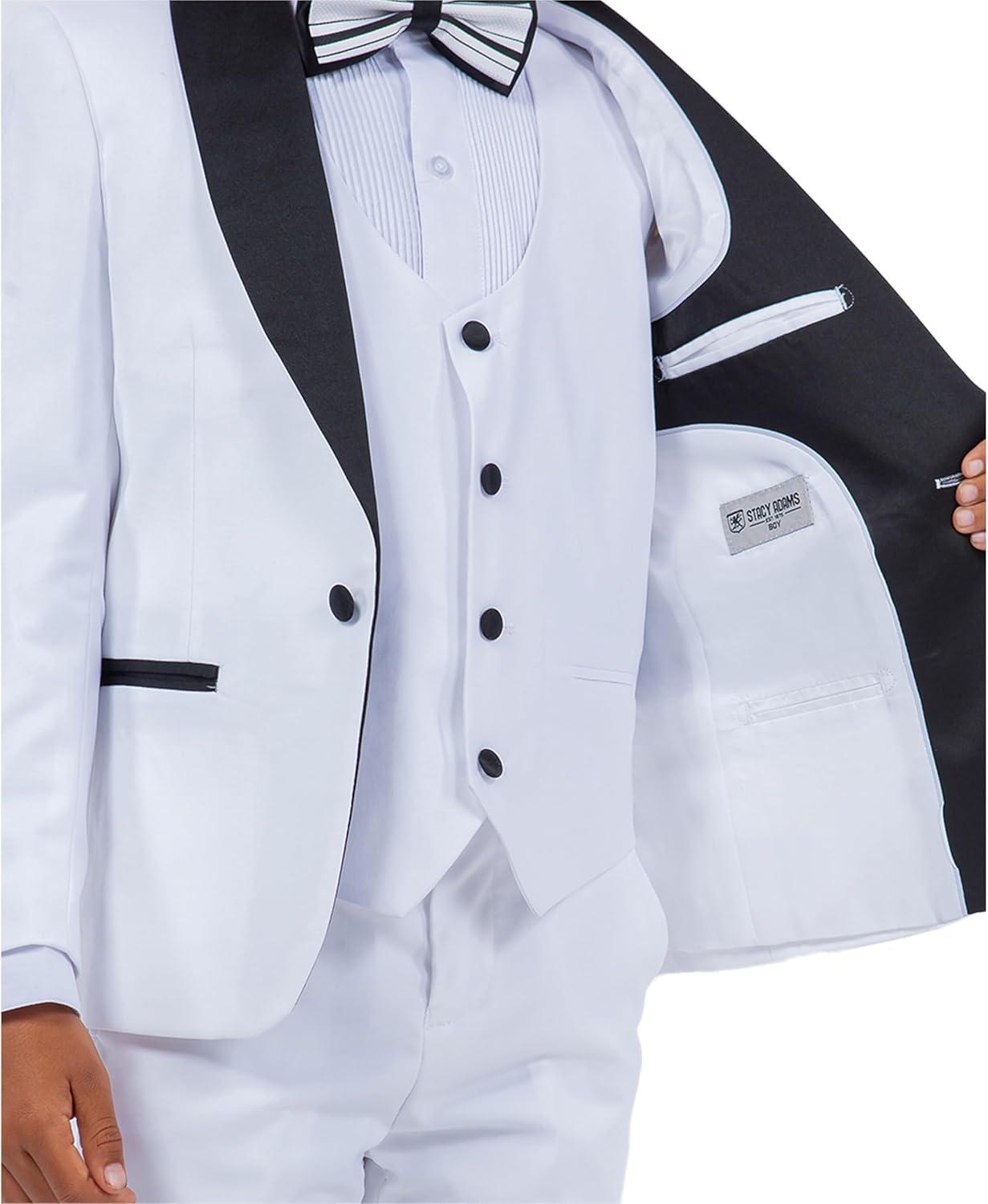 imageSTACY ADAMS Boys Classic 5Piece Tuxedo Set  Blazer Vest Pants Shirt ampamp TieWhite