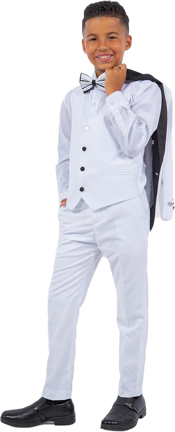 imageSTACY ADAMS Boys Classic 5Piece Tuxedo Set  Blazer Vest Pants Shirt ampamp TieWhite