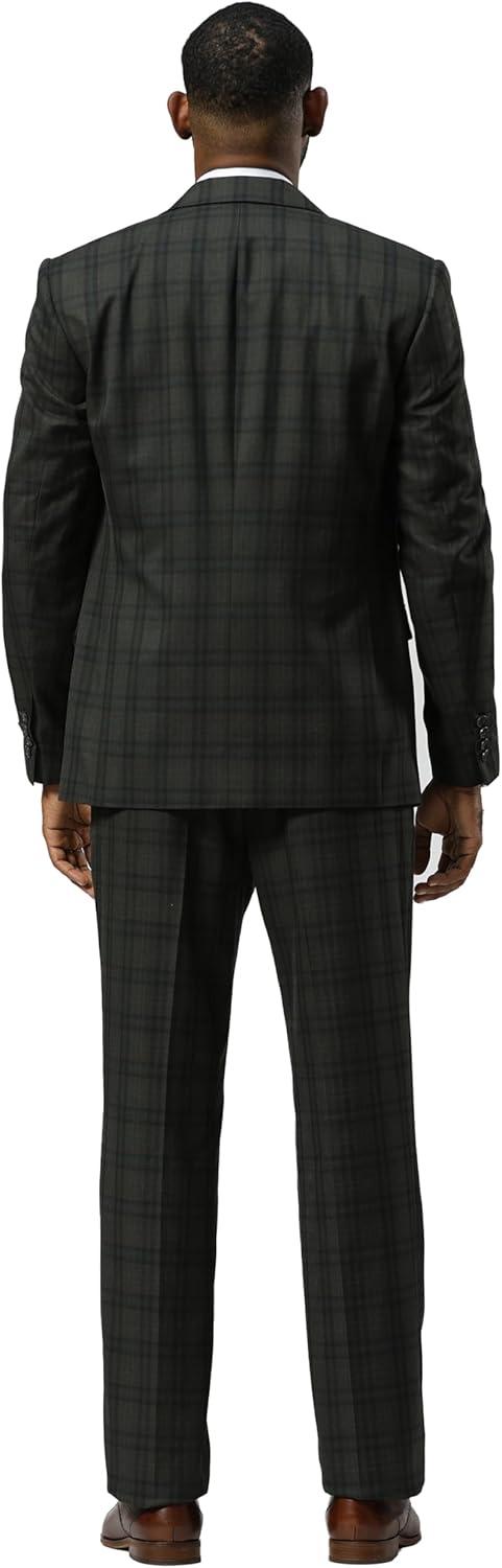 imageSTACY ADAMS Mens Hackman Classic Modern 3Piece Suit  Slim Fit Windowpane Design Tailored Jacket Vest and TrousersGreen