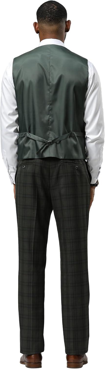 imageSTACY ADAMS Mens Hackman Classic Modern 3Piece Suit  Slim Fit Windowpane Design Tailored Jacket Vest and TrousersGreen