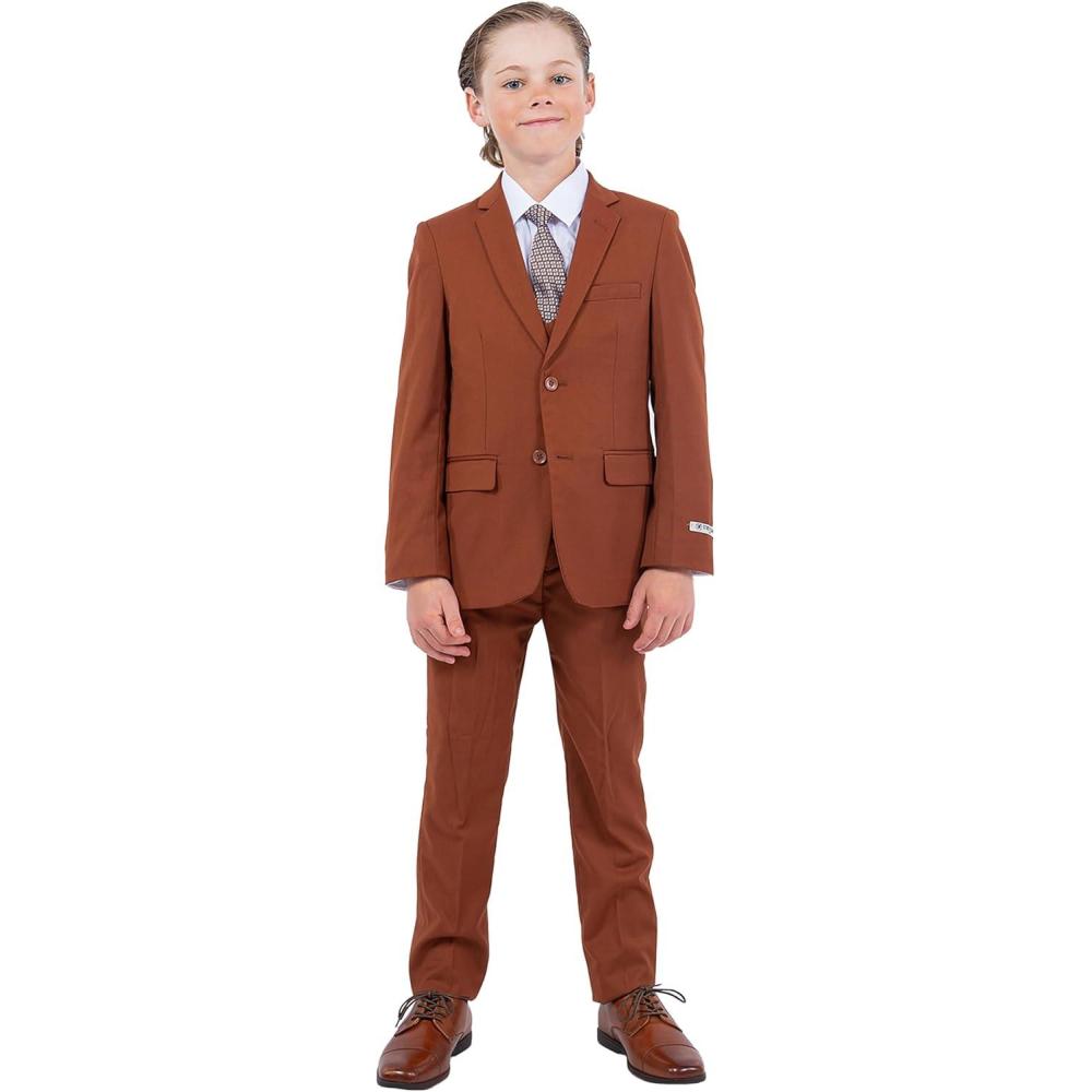 imageSTACY ADAMS Boys Classic 5Piece Suit Set  Blazer Vest Pants Shirt ampamp TieBrown
