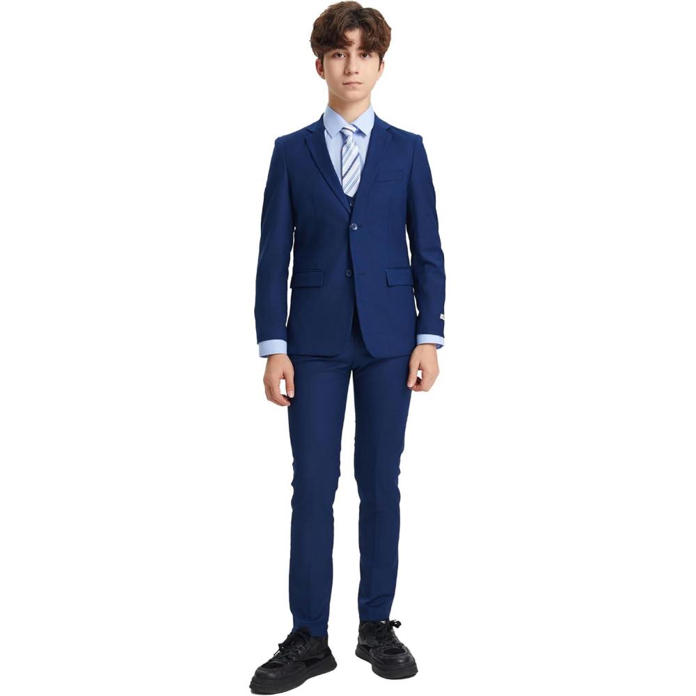 imageSTACY ADAMS Boys Classic 5Piece Suit Set  Blazer Vest Pants Shirt ampamp TieIndigo Blue
