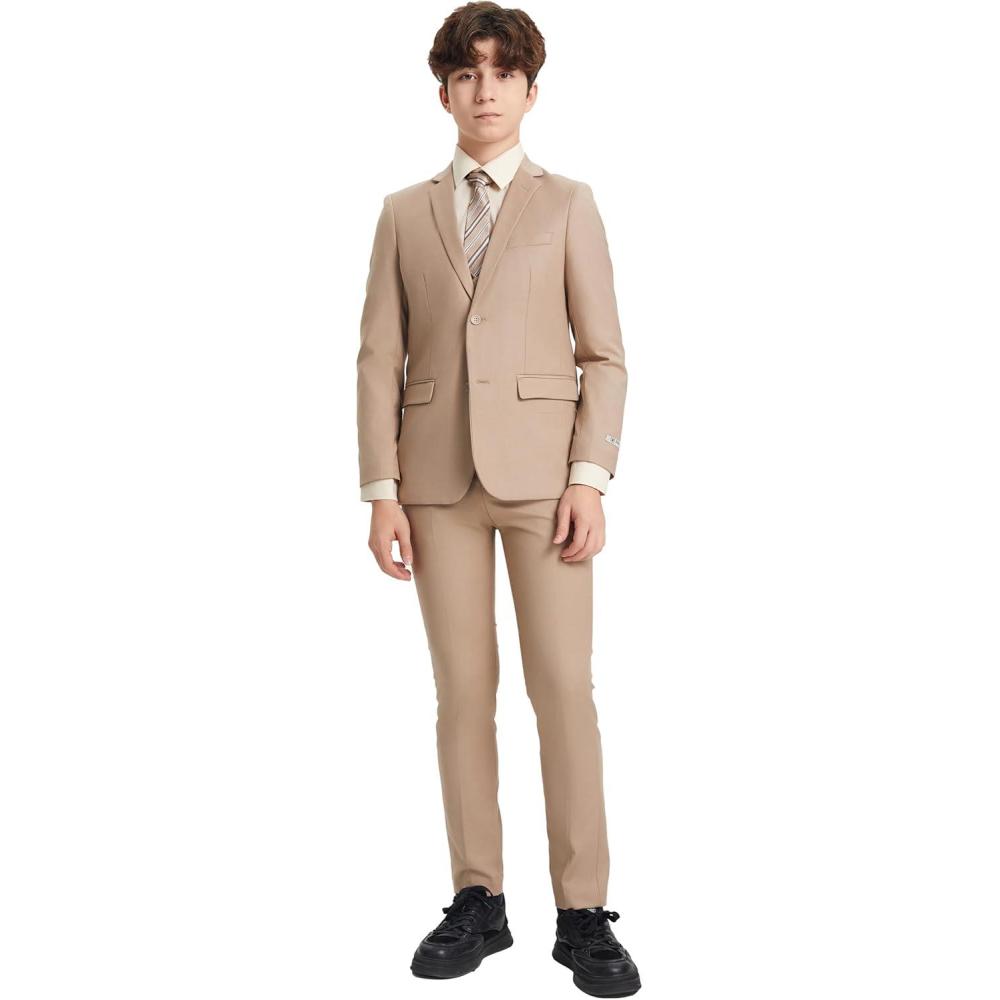 imageSTACY ADAMS Boys Classic 5Piece Suit Set  Blazer Vest Pants Shirt ampamp TieMedium Tan