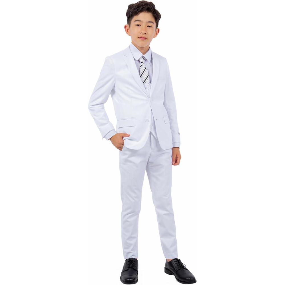 imageSTACY ADAMS Boys Classic 5Piece Suit Set  Blazer Vest Pants Shirt ampamp TieWhite