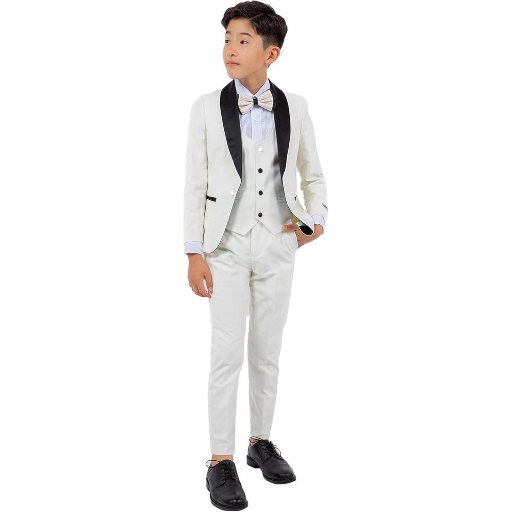 imageSTACY ADAMS Boys Classic 5Piece Tuxedo Set  Blazer Vest Pants Shirt ampamp TieIvory