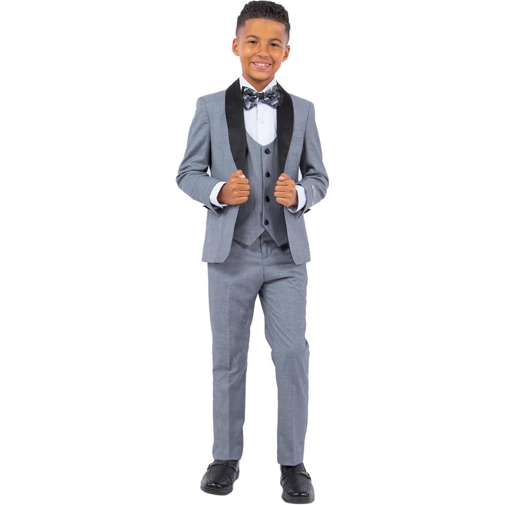 imageSTACY ADAMS Boys Classic 5Piece Tuxedo Set  Blazer Vest Pants Shirt ampamp TieMedium Grey