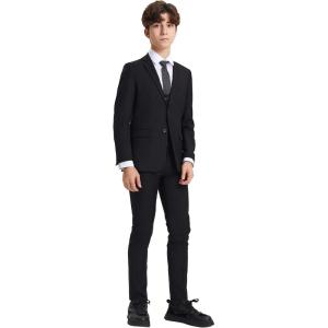 imageSTACY ADAMS Boys Classic 5Piece Suit Set  Blazer Vest Pants Shirt ampamp TieBlack