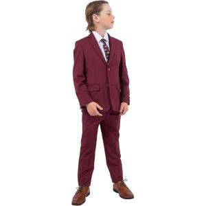 imageSTACY ADAMS Boys Classic 5Piece Suit Set  Blazer Vest Pants Shirt ampamp TieBurgundy