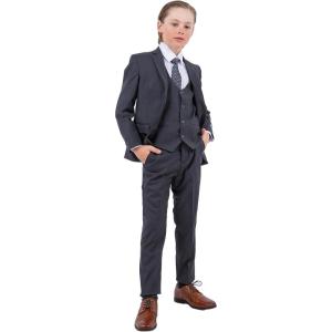 imageSTACY ADAMS Boys Classic 5Piece Suit Set  Blazer Vest Pants Shirt ampamp TieCharcoal Grey