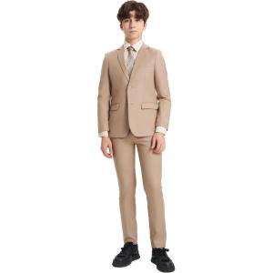imageSTACY ADAMS Boys Classic 5Piece Suit Set  Blazer Vest Pants Shirt ampamp TieMedium Tan