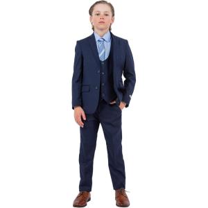imageSTACY ADAMS Boys Classic 5Piece Suit Set  Blazer Vest Pants Shirt ampamp TieNavy
