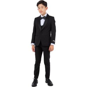 imageSTACY ADAMS Boys Classic 5Piece Tuxedo Set  Blazer Vest Pants Shirt ampamp TieBlack