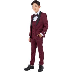 imageSTACY ADAMS Boys Classic 5Piece Tuxedo Set  Blazer Vest Pants Shirt ampamp TieBurgundy