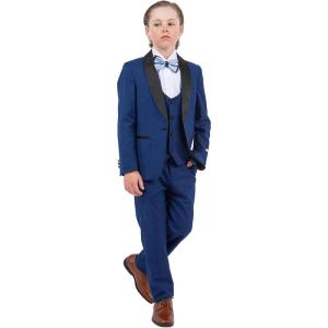 imageSTACY ADAMS Boys Classic 5Piece Tuxedo Set  Blazer Vest Pants Shirt ampamp TieIndigo Blue