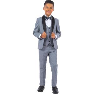 imageSTACY ADAMS Boys Classic 5Piece Tuxedo Set  Blazer Vest Pants Shirt ampamp TieMedium Grey