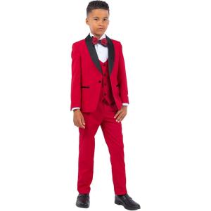 imageSTACY ADAMS Boys Classic 5Piece Tuxedo Set  Blazer Vest Pants Shirt ampamp TieRed