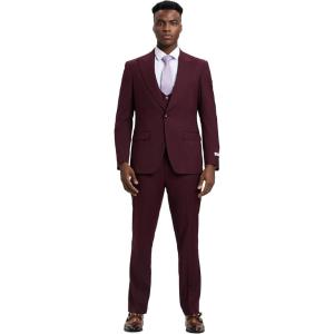imageSTACY ADAMS Mens Classic 3Piece Suit  Sharp Tailored Jacket Sleek Vest and Modern SlimFit TrousersBurgundy