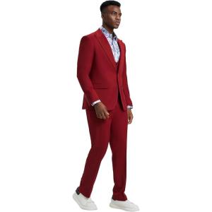 imageSTACY ADAMS Mens Classic 3Piece Suit  Sharp Tailored Jacket Sleek Vest and Modern SlimFit TrousersCherry Red
