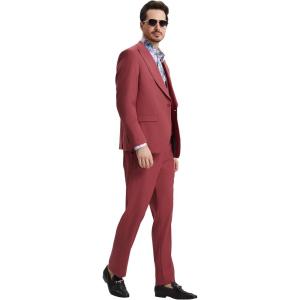 imageSTACY ADAMS Mens Classic 3Piece Suit  Sharp Tailored Jacket Sleek Vest and Modern SlimFit TrousersCoral