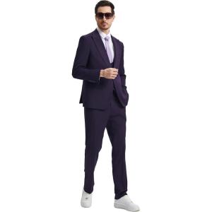 imageSTACY ADAMS Mens Classic 3Piece Suit  Sharp Tailored Jacket Sleek Vest and Modern SlimFit TrousersEggplant