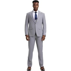 imageSTACY ADAMS Mens Classic 3Piece Suit  Sharp Tailored Jacket Sleek Vest and Modern SlimFit TrousersLight Grey