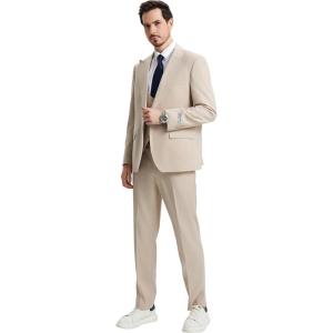 imageSTACY ADAMS Mens Classic 3Piece Suit  Sharp Tailored Jacket Sleek Vest and Modern SlimFit TrousersTan
