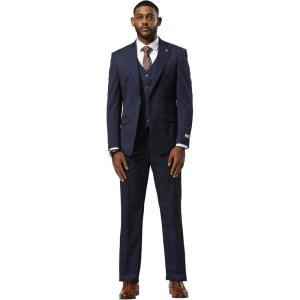 imageSTACY ADAMS Mens Classic Modern 3Piece Suit  Slim Fit Glen Plaid Tailored Jacket Vest and SlimFit TrousersNavy