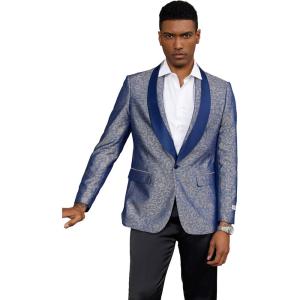 imageSTACY ADAMS Mens Classic Modern Blazer Jacket  Slim Fit Paisley with Satin Shawl Lapel Tailored Jacket OnlyRoyal Blue