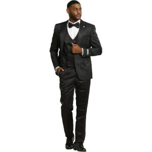 imageSTACY ADAMS Mens Sleek Modern 3Piece Suit  Slim Fit Paisley Satin Design Tailored Jacket with Solid Satin Vest ampamp TrousersBlack
