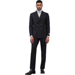 imageSTACY ADAMS Suits 3pc Suit SetDouble Breasted Jacket Vest and Dress PantsHybridFit SuitsBlack